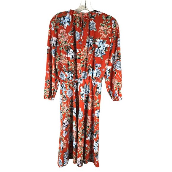 Floral Long-Sleeve Red Maxi Dress By H&M Size 10 Elastic Neckline JH1764 - Picture 10 of 10